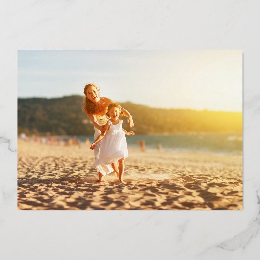 Elegant gouden script kerstfoto blij folie feestdagenkaart (Achterkant)