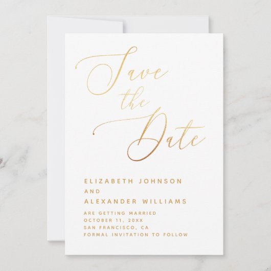 Elegant gouden script | Minimalistische klassieke  Save The Date (Voorkant)