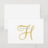 Elegant Gouden Script Monogram Notitiekaartje (Voorkant / Achterkant)