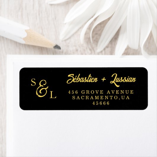 Elegant Gouden Script Monogram Retouradres Etiket (Insitu)