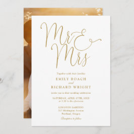 Elegant gouden script Mr en Mrs Photo Wedding Kaart