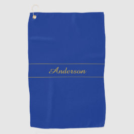 Elegant gouden script op de blauwe achtergrond van golfhanddoek