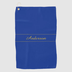 Elegant gouden script op de blauwe achtergrond van golfhanddoek