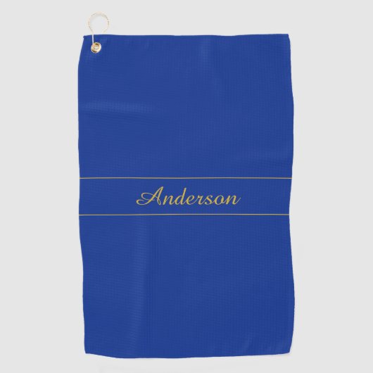Elegant gouden script op de blauwe achtergrond van golfhanddoek (Voorkant)