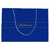 Elegant gouden script op de blauwe achtergrond van groot cadeauzakje (Achterkant)