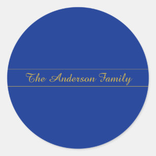 Elegant gouden script op de blauwe achtergrond van ronde sticker