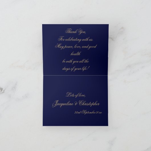 Elegant gouden script op Navy Blue Classic Chic Bedankkaart (Binnen)