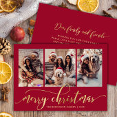 Elegant gouden script rood 3 foto collage kerst feestdagenkaart