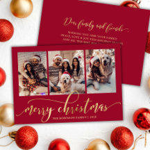 Elegant gouden script rood 3 foto collage kerst