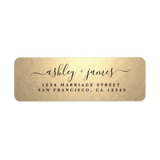 Elegant Gouden Script Trouw Retouradres Etiket (Voorkant)