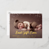 Elegant Gouden Script Vakantie Geboorte Aankondigi Folie Feestdagen Briefkaart (Voorkant / Achterkant)