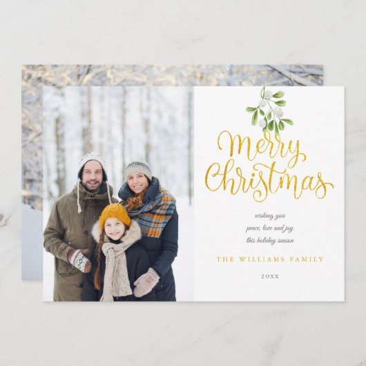 Elegant gouden script vrolijke kerst maretak feestdagenkaart (Voorkant / Achterkant)