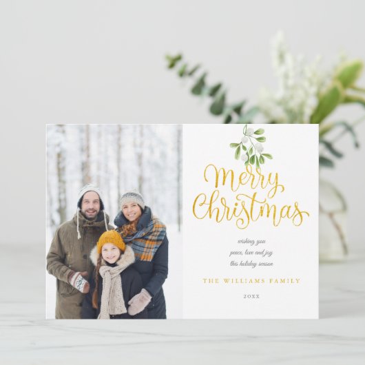 Elegant gouden script vrolijke kerst maretak feestdagenkaart (Staand voorkant)