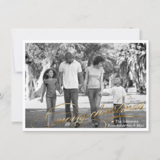 Elegant gouden script vrolijke kerstfotokaart feestdagenkaart