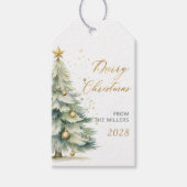 Elegant gouden script Waterverf kerstboom Cadeaulabel (Voorkant)