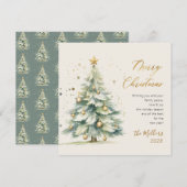 Elegant gouden script Waterverf kerstboom Feestdagenkaart (Voorkant / Achterkant)