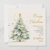 Elegant gouden script Waterverf kerstboom Feestdagenkaart (Voorkant)