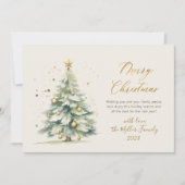 Elegant gouden script Waterverf kerstboom Feestdagenkaart (Voorkant)