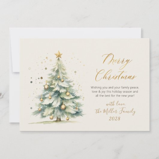 Elegant gouden script Waterverf kerstboom Feestdagenkaart (Voorkant)