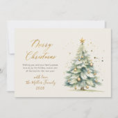 Elegant gouden script Waterverf kerstboom Feestdagenkaart (Voorkant)