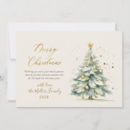 Elegant gouden script Waterverf kerstboom Feestdagenkaart