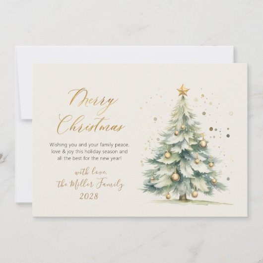 Elegant gouden script Waterverf kerstboom Feestdagenkaart (Voorkant)