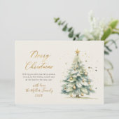 Elegant gouden script Waterverf kerstboom Feestdagenkaart (Staand voorkant)