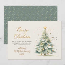 Elegant gouden script Waterverf kerstboom Feestdagenkaart