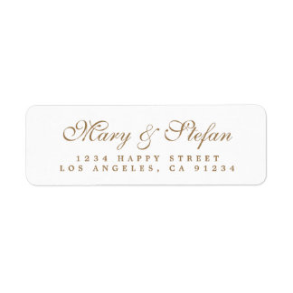 Elegant gouden script witte bruiloft retour adres etiket
