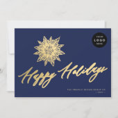 Elegant gouden script zakelijk blauw feestdagenkaart (Voorkant)