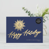 Elegant gouden script zakelijk blauw feestdagenkaart (Staand voorkant)