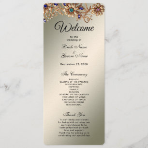 Elegant Gouden Sieraden Bloemen Huwelijksprogramma Programmakaart