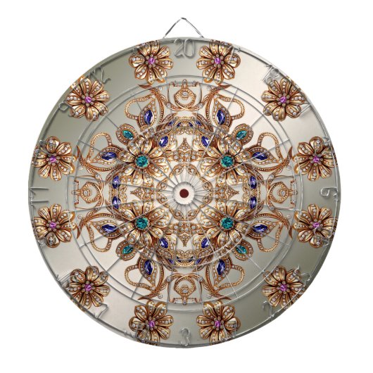 Elegant Gouden Sierbloemen Dartbord (Voorkant)