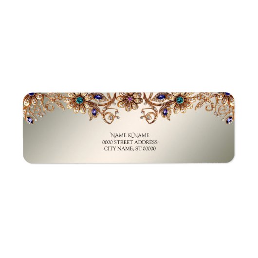 Elegant Gouden Sierbloemen Retouradreslabel Etiket (Voorkant)