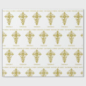 Elegant Gouden Sierkruis Doop Cadeaupapier (Vlak)