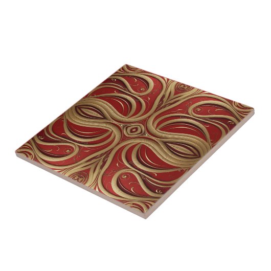 Elegant gouden sierontwerp op rode achtergrond tegeltje (Zijkant)