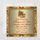 Elegant gouden Sinaasappel rode maskerade partij Kaart (Achterkant)