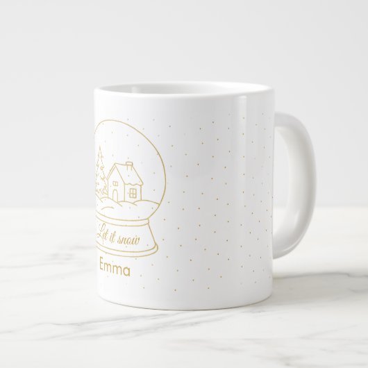 Elegant Gouden Sneeuw Wereldbol Kerst Mok (Voorkant rechts)