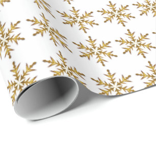 Elegant Gouden Sneeuwvlokken Patroon Wit Cadeaupapier
