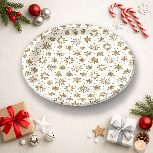 Elegant gouden sneeuwvlokpatroonontwerp papieren bordje