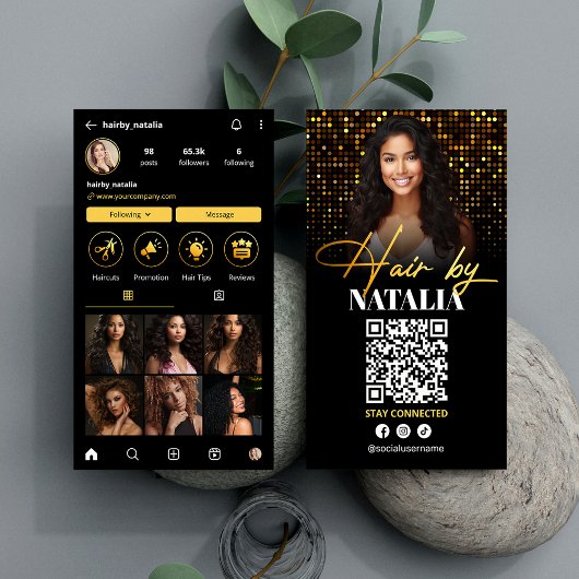 Elegant Gouden Sparkle Foto Haarsalon Instagram Visitekaartje