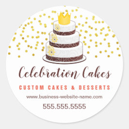 Elegant Gouden Sprinkles en Cake Ronde Sticker
