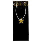 Elegant gouden ster en confetti in zwart wijn cadeautas (Achterkant)