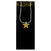 Elegant gouden ster en confetti in zwart wijn cadeautas (Voorkant)