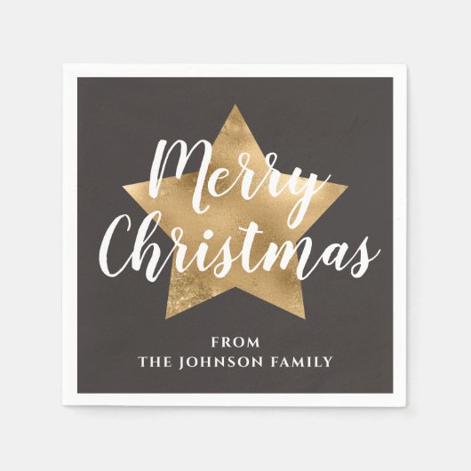 Elegant gouden ster script kerst servet (Voorkant)