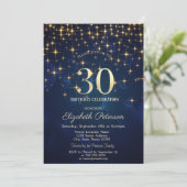 Elegant Gouden Sterren Marine Blauw 30ste Verjaard Kaart (Staand voorkant)