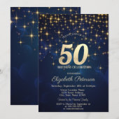 Elegant Gouden Sterren Marine Blauw 50ste Verjaard Kaart (Voorkant / Achterkant)