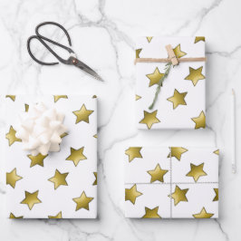 Elegant gouden sterren wit patroon inpakpapier vel