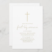 Elegant gouden tekst kruis eerste heilige communie kaart (Voorkant / Achterkant)