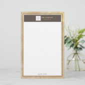 Elegant Gouden Textuur Bruin Lijst Briefpapier (Staand voorkant)